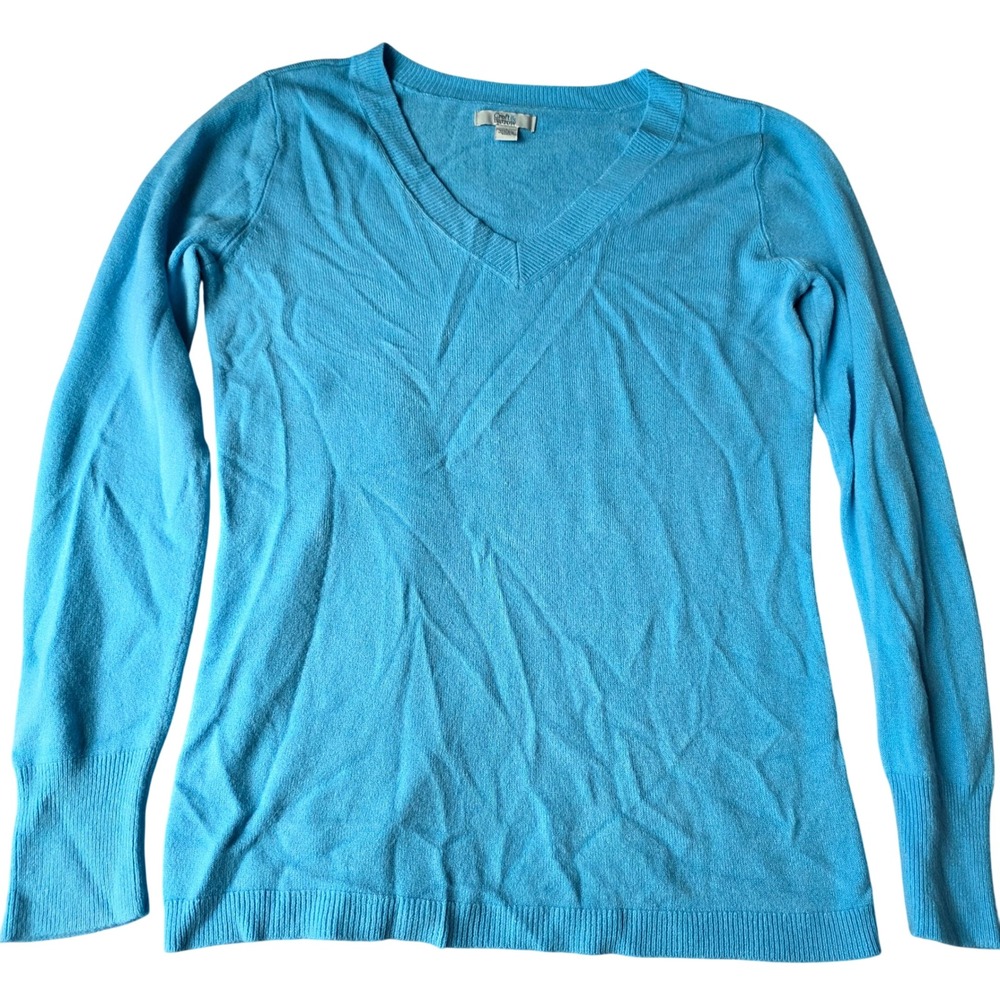 Croft & Barrow Womens Sweater Blue V Neck Long Sleeve Acrylic Knit Soft Size Sm